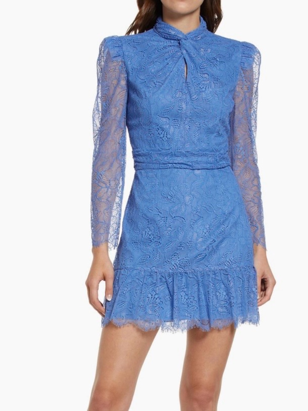 NEW Saylor Jayme Lace Long Sleeve Cornflower Blue Cocktail Mini Dress size small
